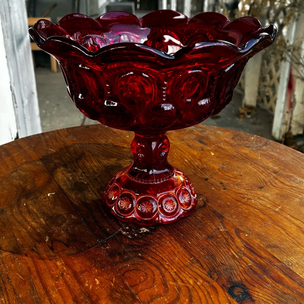 Vintage Victorian Orange Red Amberina Glass Compote Bowl Rare Find - Picture 7 of 11